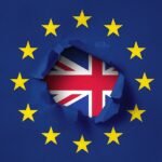 Bandera del Reino Unido y de la Unión Europea, alusivas al Brexit
