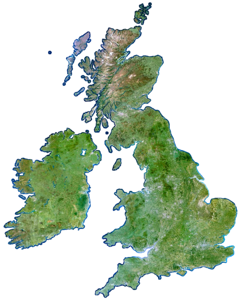 Mapa del terreno de las Islas Británicas